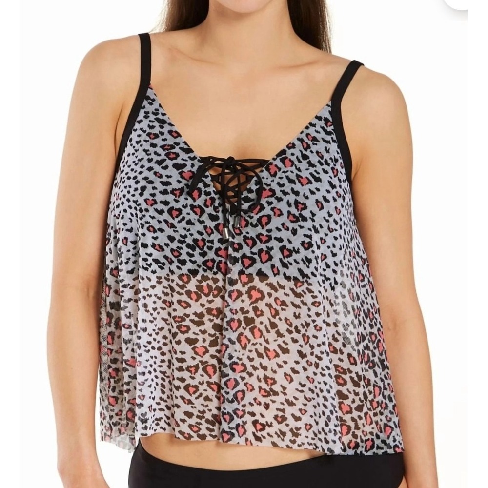 Coco Reef Wild Card Mesh Leopard Print Tankini Top & Layer Swim Skirt 38C/Large
